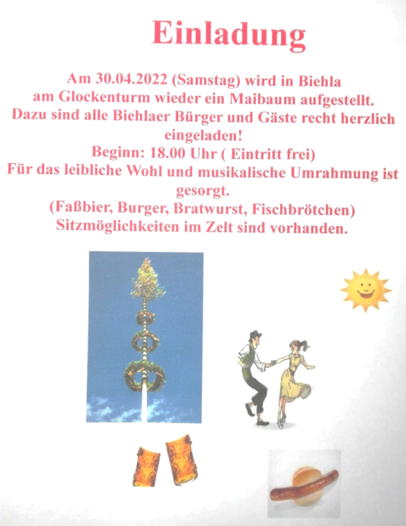 Maibaum stellen am Glockenturm in Elsterwerda Biehla am 30.04.2022