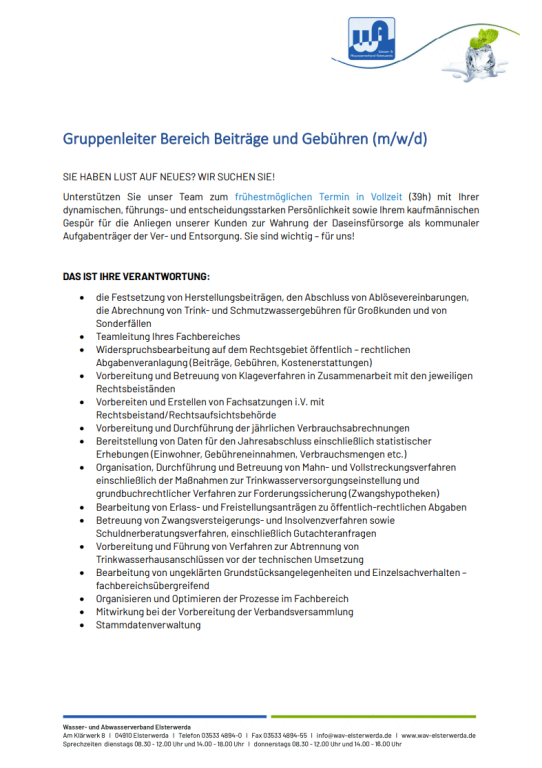 WAV Stellenausschreibung Seite 1